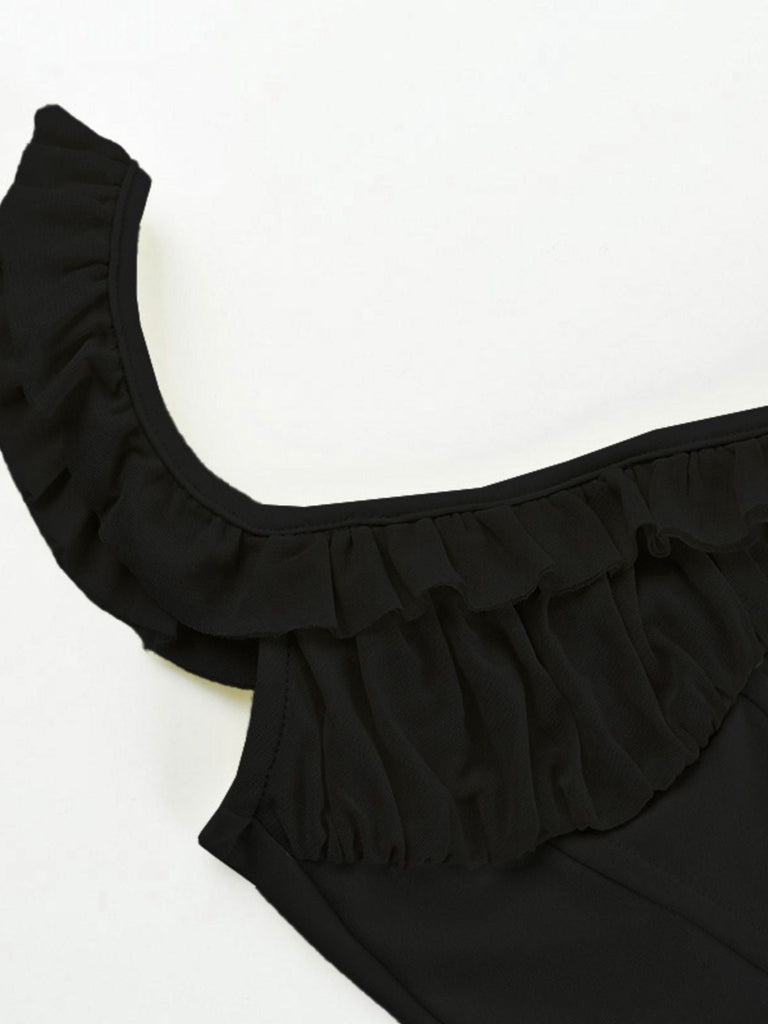 Camisole corset à volants en patchwork de maille années 1960