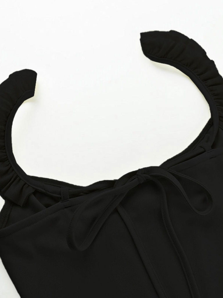 Camisole corset à volants en patchwork de maille années 1960