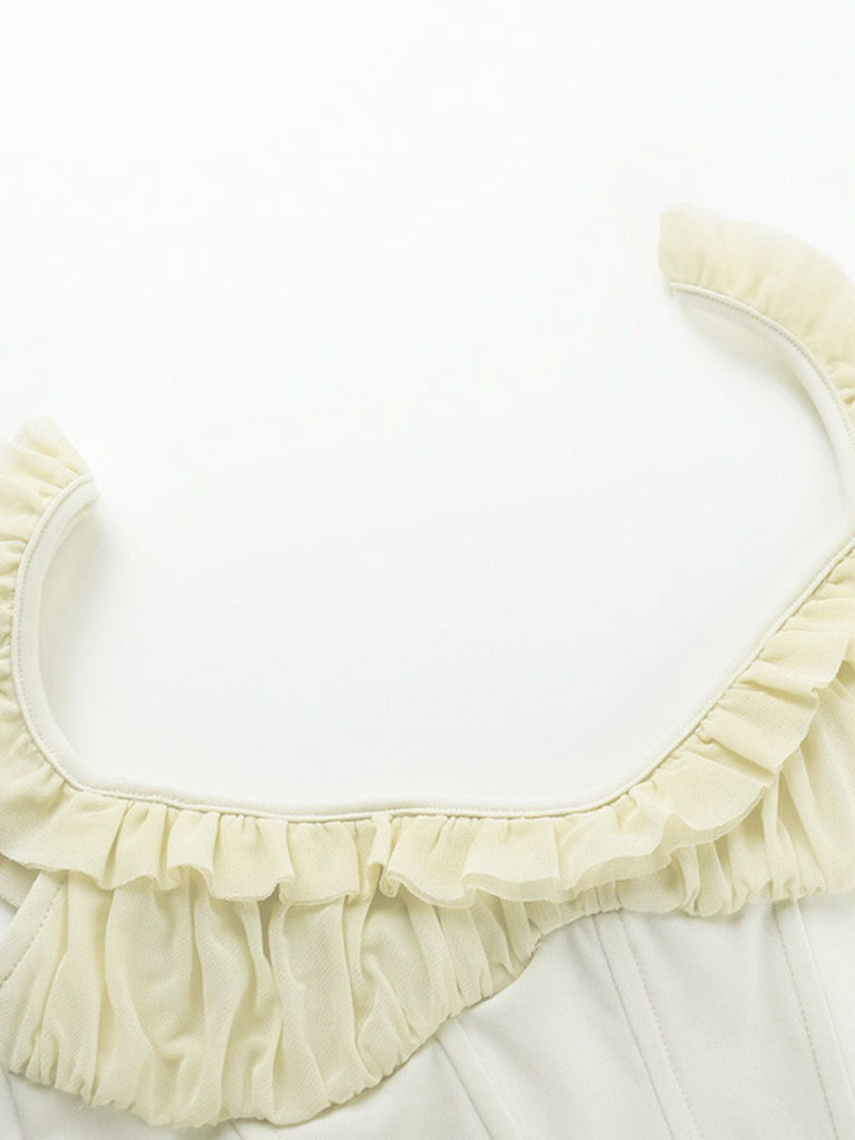 Camisole corset à volants en patchwork de maille années 1960