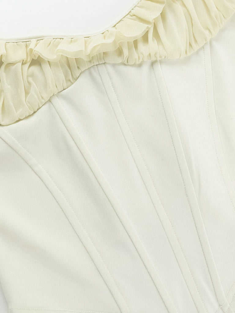 Camisole corset à volants en patchwork de maille années 1960