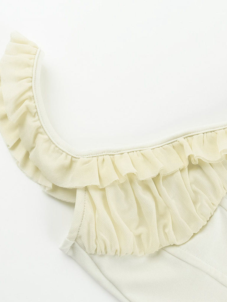 Camisole corset à volants en patchwork de maille années 1960