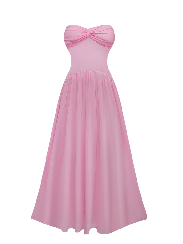 Robe de soirée bustier à col licou années 1950 avec foulard