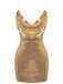 Robe de soirée courte à paillettes dorées années 1970
