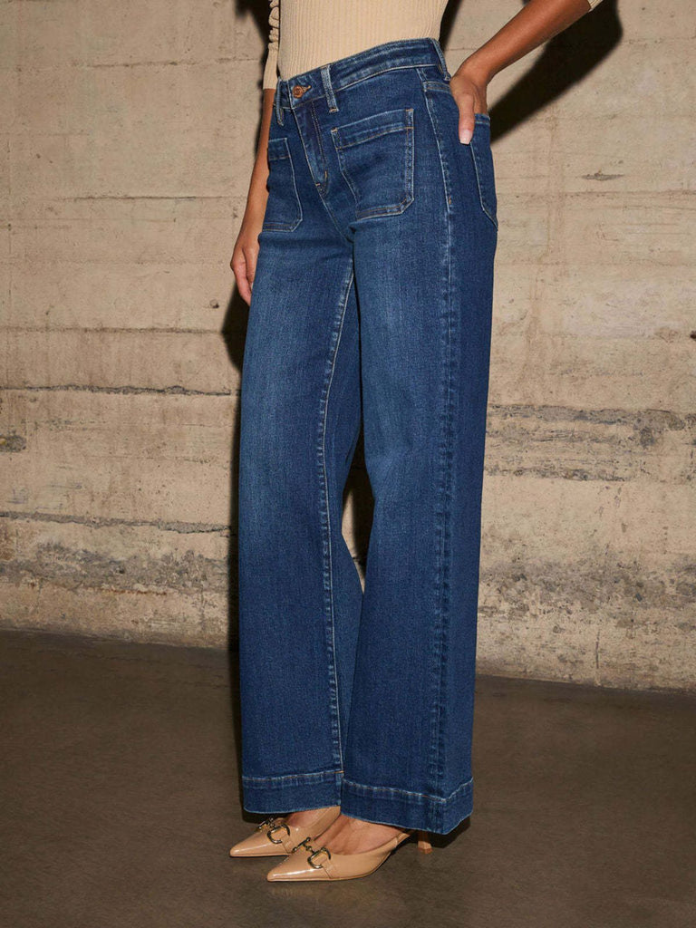 Jean taille haute à jambes larges et poches plaquées des années 1960