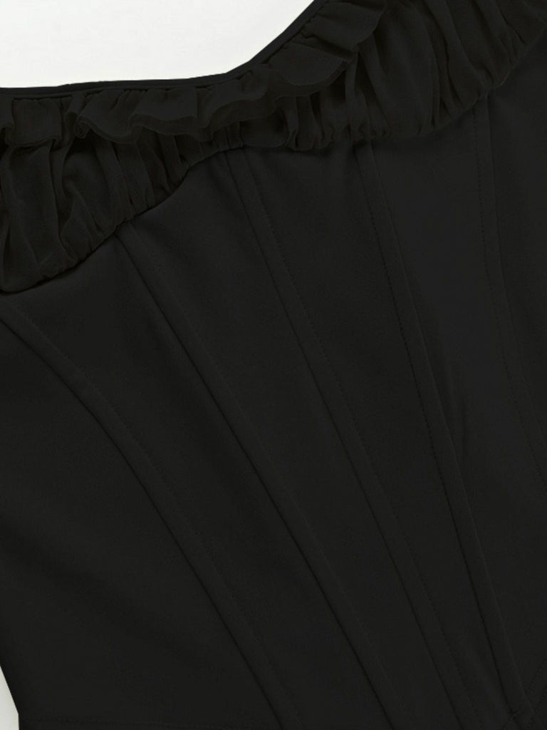 Camisole corset à volants en patchwork de maille années 1960