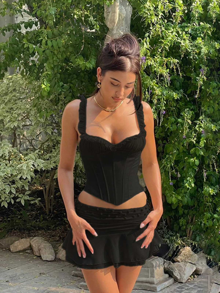 Camisole corset à volants en patchwork de maille années 1960