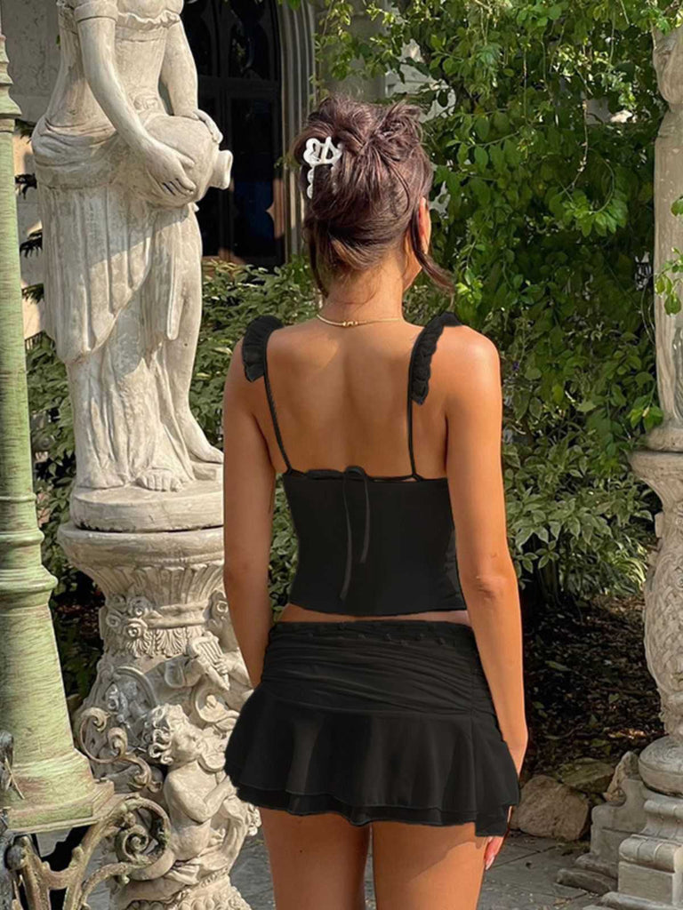 Camisole corset à volants en patchwork de maille années 1960