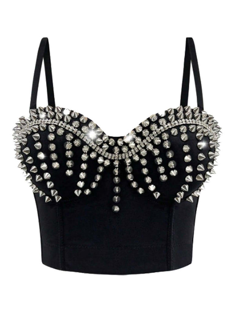 Corset satiné punk rock à rivets métalliques années 1980