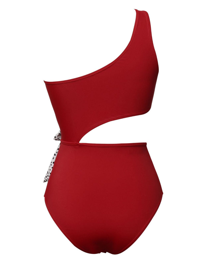 Maillot de bain patchwork nœuds pois taille creux années 1940