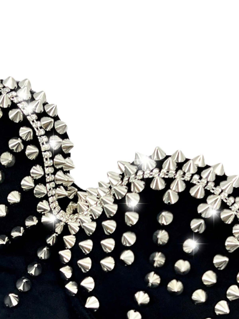 Corset satiné punk rock à rivets métalliques années 1980