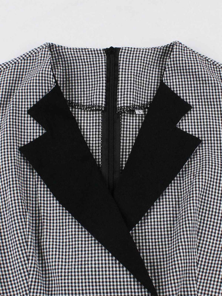 Robe à carreaux vichy colorblock col cranté des années 1950