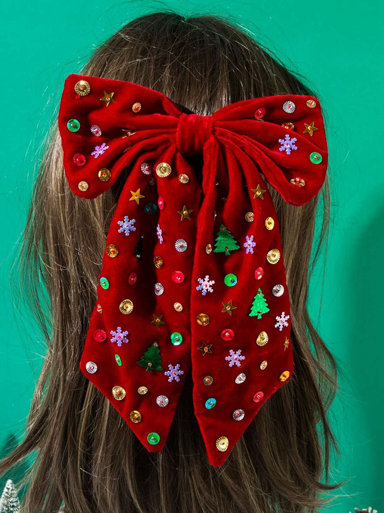 Épingle à cheveux en velours avec grand nœud de Noël