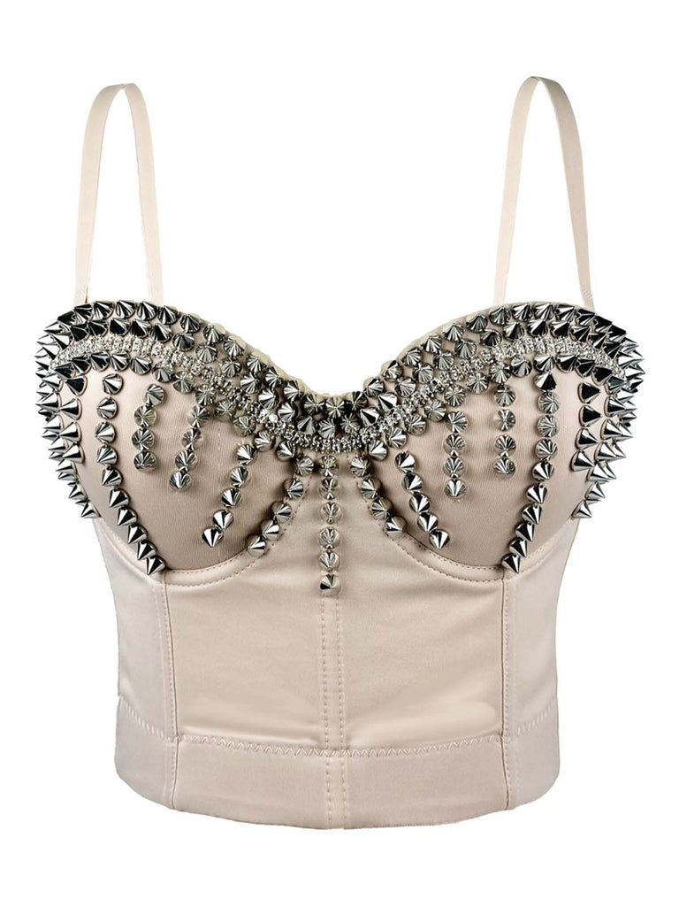 Corset satiné punk rock à rivets métalliques années 1980