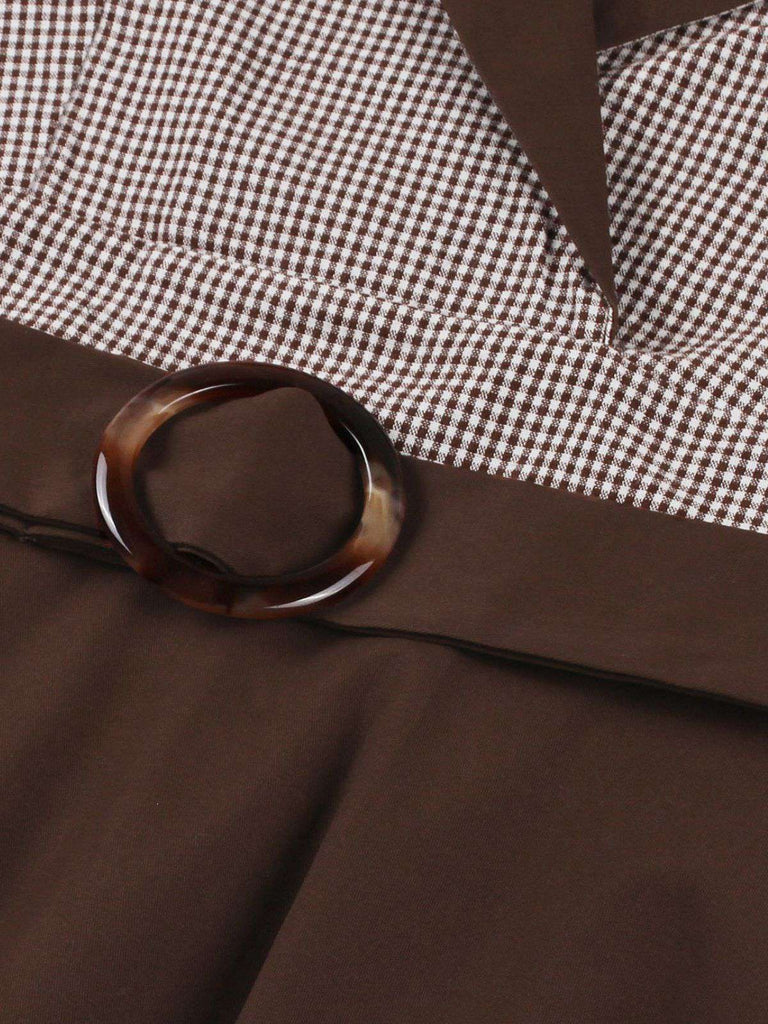 Robe à carreaux vichy colorblock col cranté des années 1950