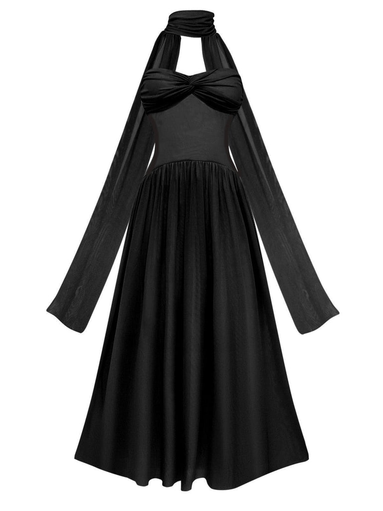 Robe de soirée bustier à col licou années 1950 avec foulard