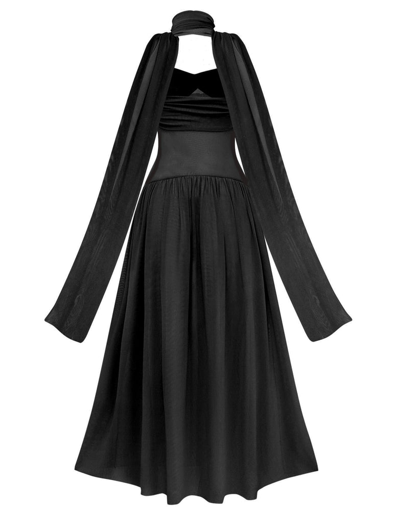 Robe de soirée bustier à col licou années 1950 avec foulard