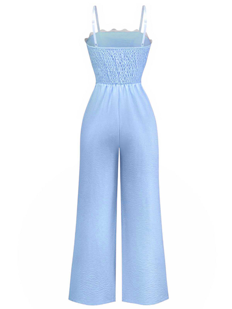 Combinaison à bretelles spaghetti et bordure ondulée des années 1970