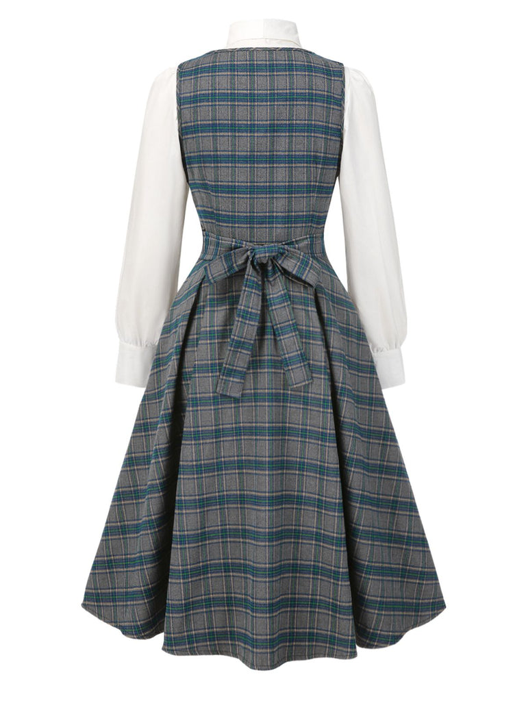 2PCS Robe gris à volants et chemisier en coton années 1950