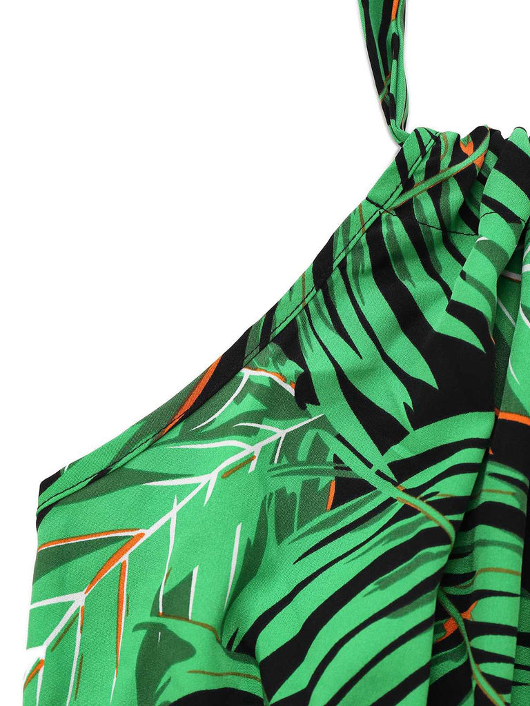 Combishort licou tropicales feuilles de palmier années 1950