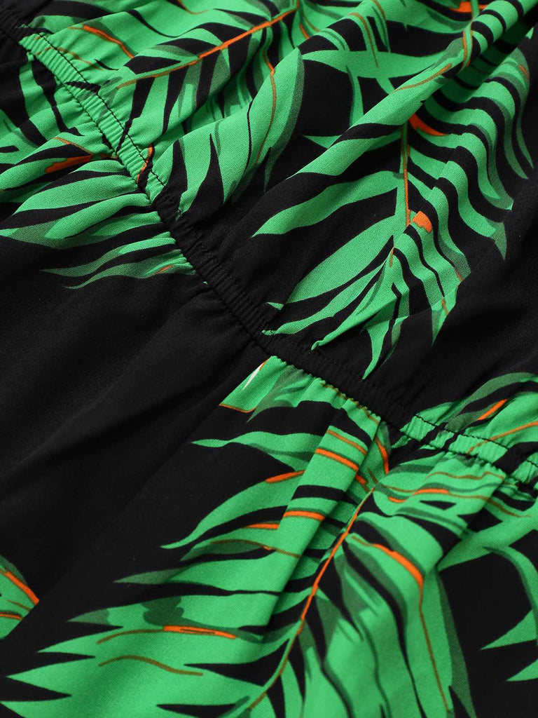 Combishort licou tropicales feuilles de palmier années 1950