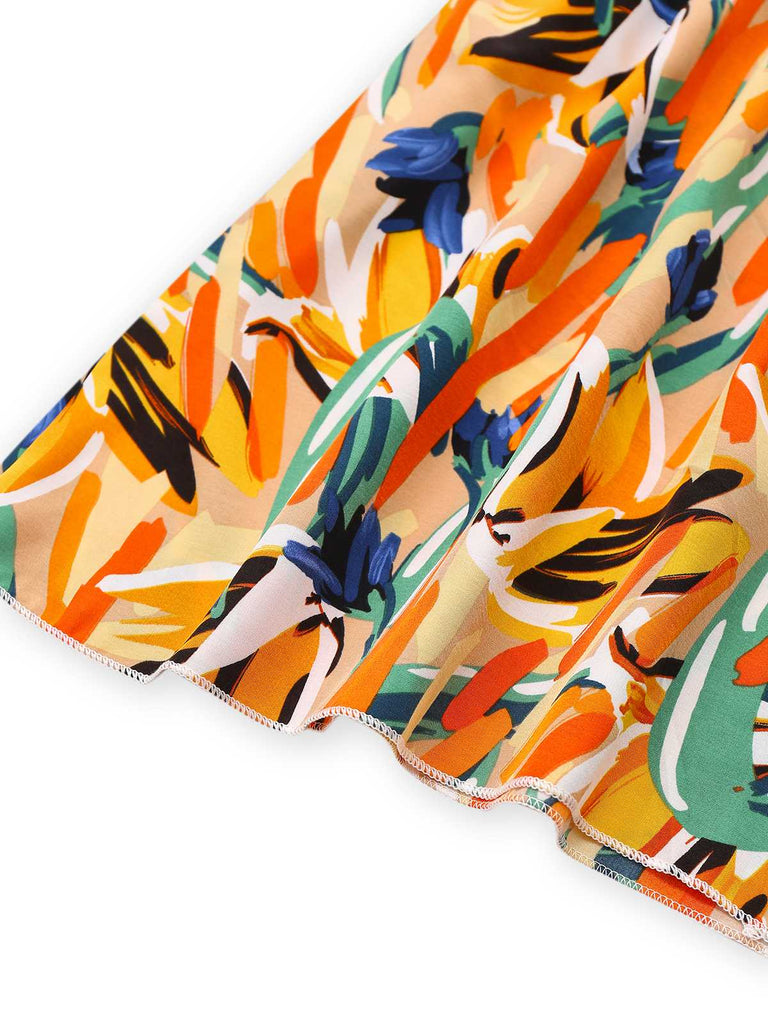 Combishort ceinturée multicolore col V et imprimé abstrait années 1980