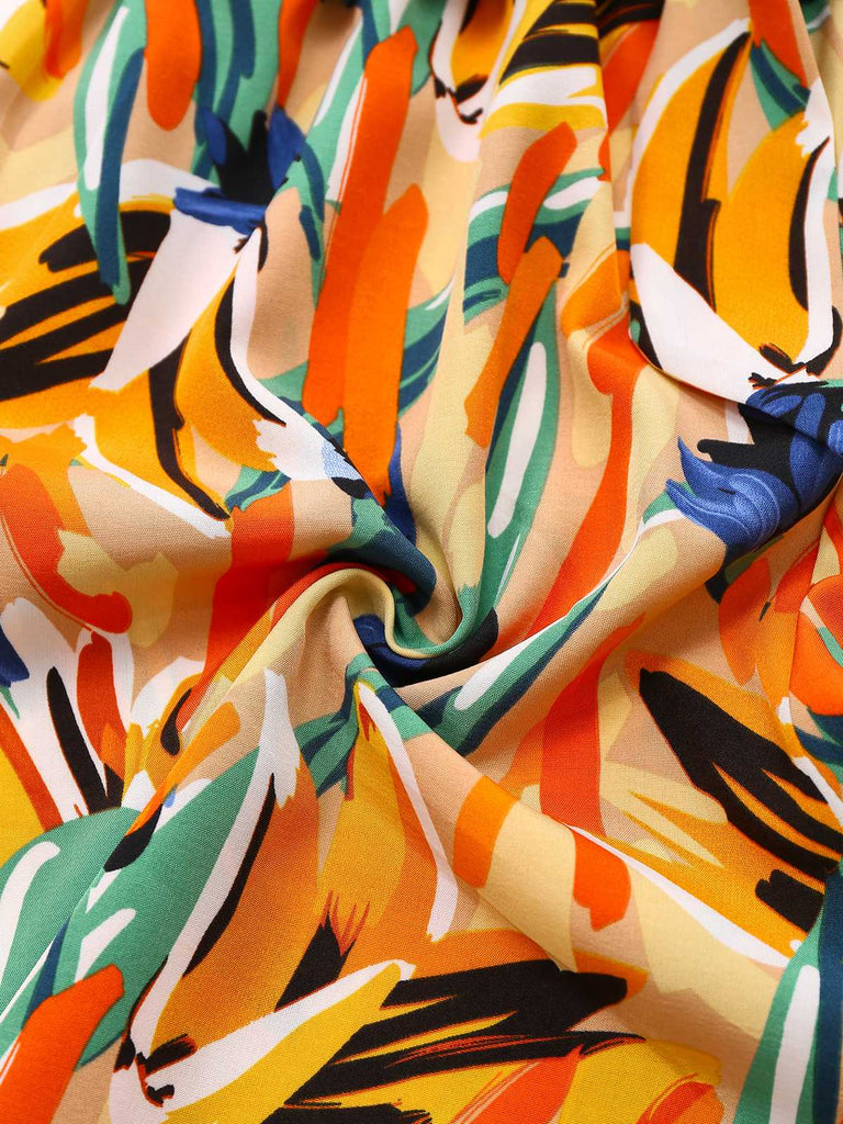 Combishort ceinturée multicolore col V et imprimé abstrait années 1980