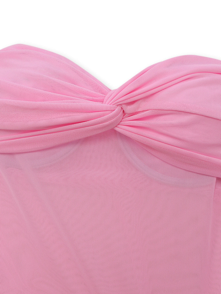 Robe de soirée bustier à col licou années 1950 avec foulard