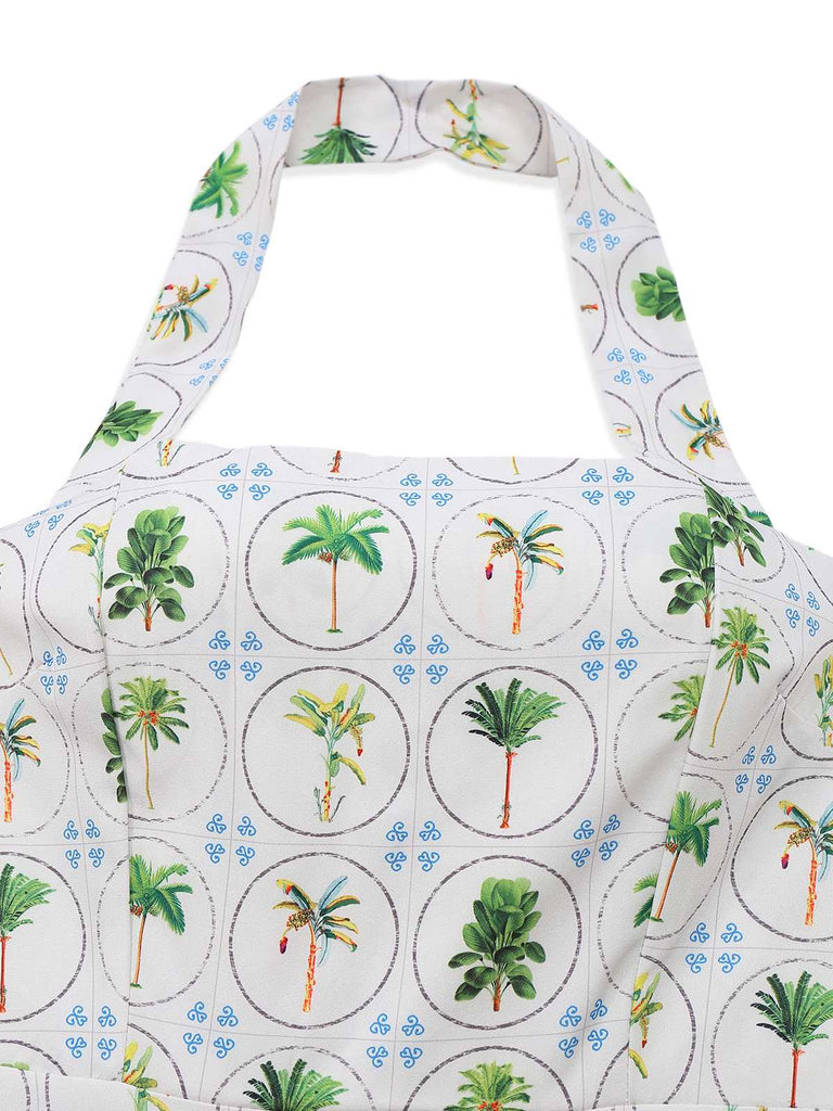 Robe licou verte à imprimé palmiers et carreaux des années 1970