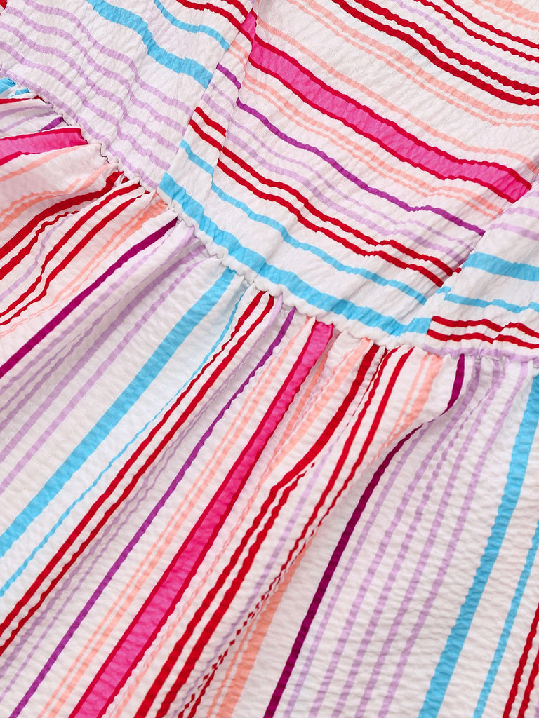 Robe tube rose à rayures arc-en-ciel années 1940