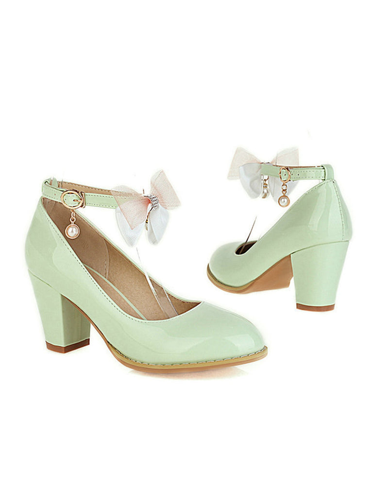 Escarpins à talons épais en cuir verni avec nœud Mary Jane