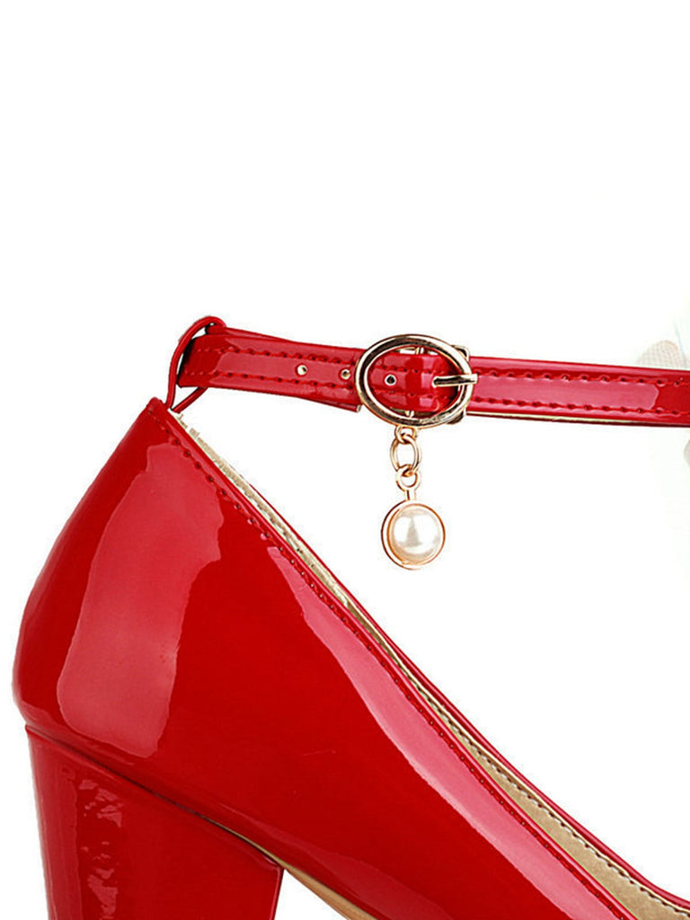 Escarpins à talons épais en cuir verni avec nœud Mary Jane