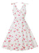 Robe cerise blanche col V nœud d'épaule des années 1950