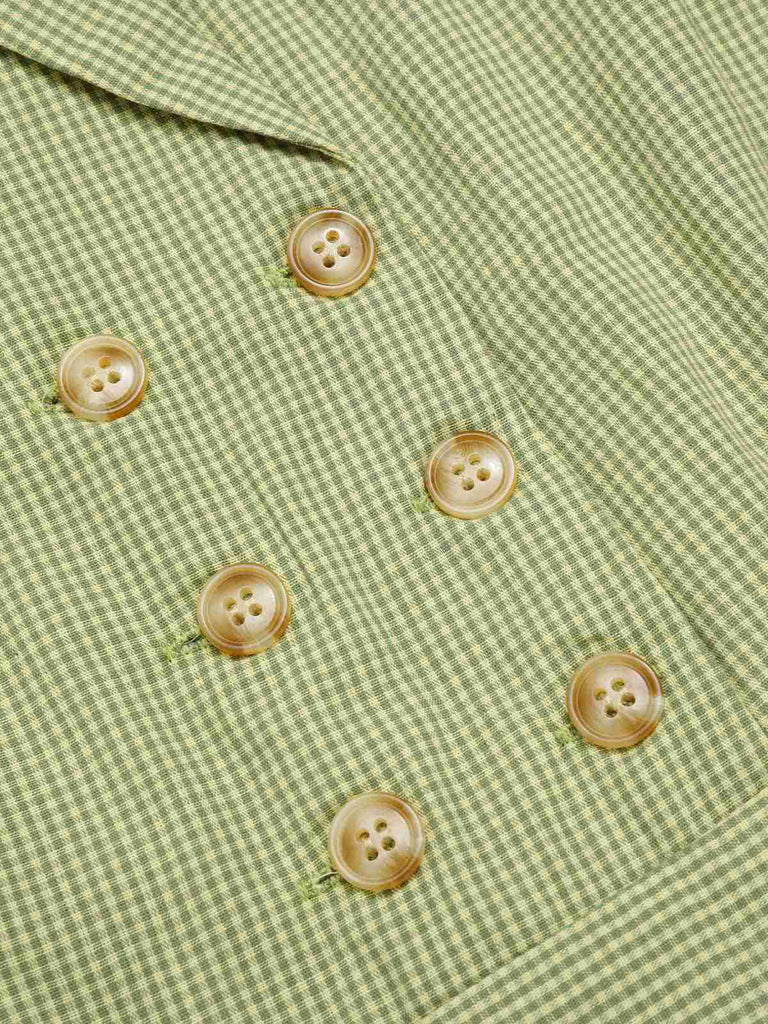 Robe en coton à carreaux vichy et dentelle verte des années 1940