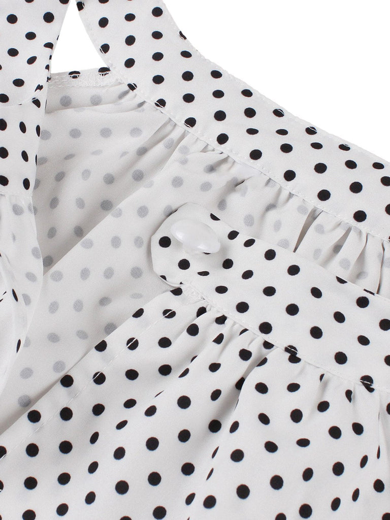 Robe à pois patchwork col rond dos nu blocs de couleurs des années 1950