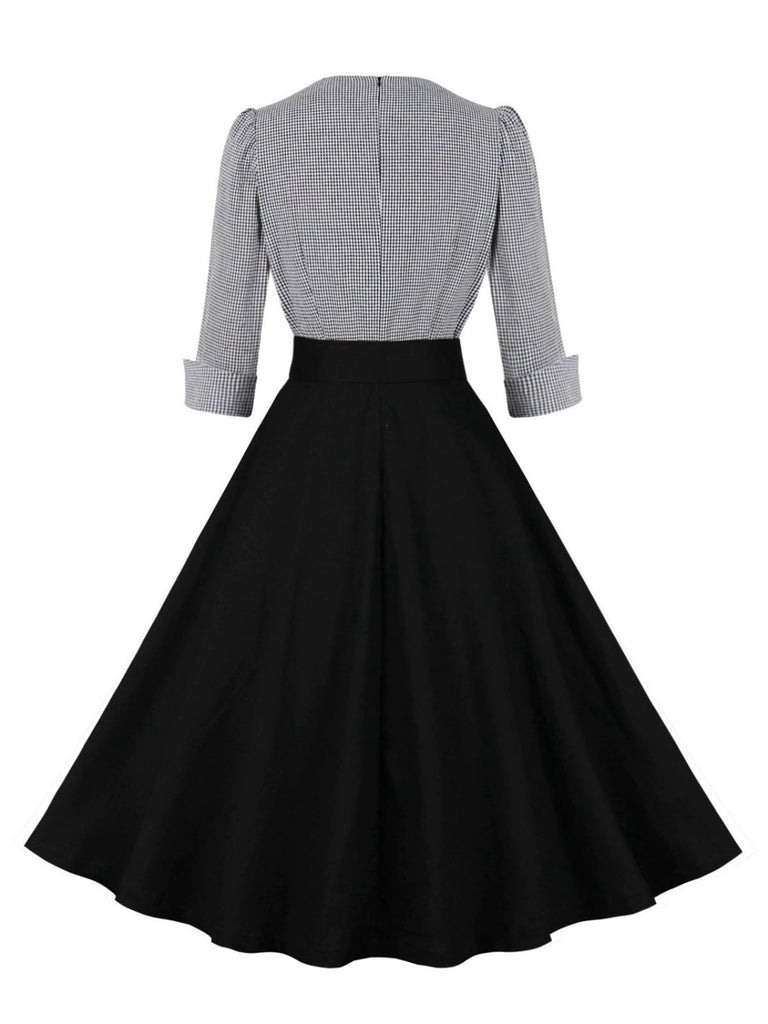 Robe à carreaux vichy colorblock col cranté des années 1950