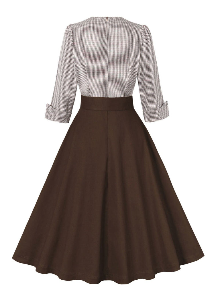 Robe à carreaux vichy colorblock col cranté des années 1950