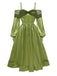 Robe à épaules dénudées et bretelles en maille et satin chartreuse des années 1950