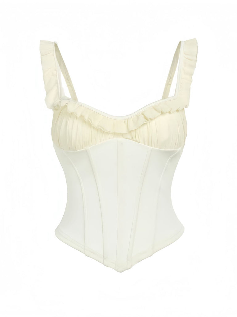 Camisole corset à volants en patchwork de maille années 1960