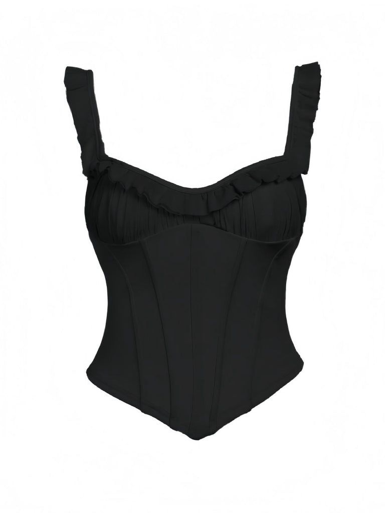 Camisole corset à volants en patchwork de maille années 1960