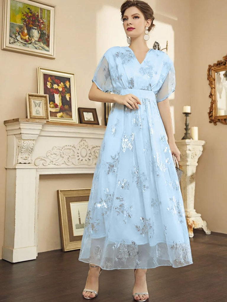 Robe bleue clair estampage à chaud en maille années 1940