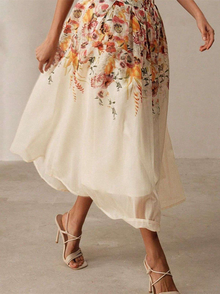 Jupe beige maille fleurie patchwork des années 1940