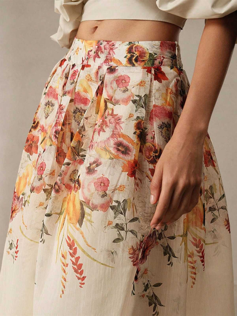 Jupe beige maille fleurie patchwork des années 1940