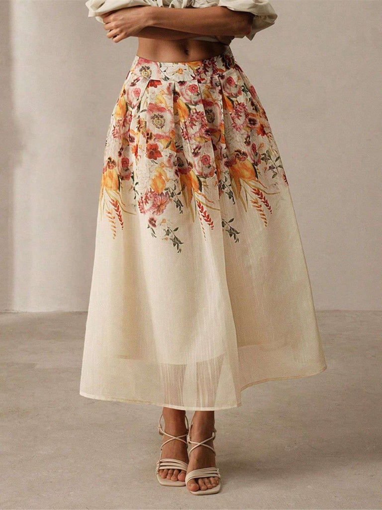 Jupe beige maille fleurie patchwork des années 1940