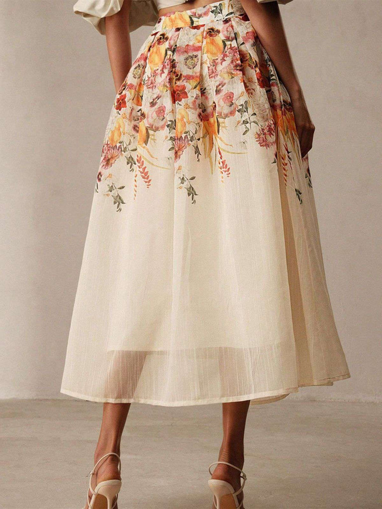 Jupe beige maille fleurie patchwork des années 1940