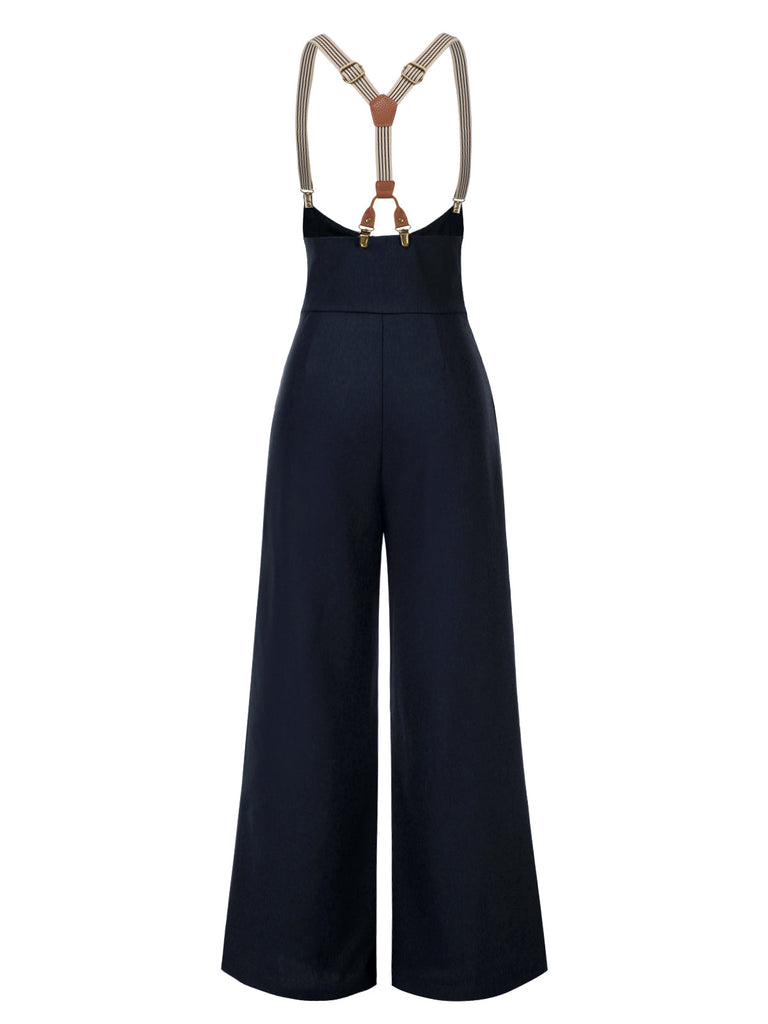 Pantalon à bretelles marron foncé à bretelles boutonné années 1950