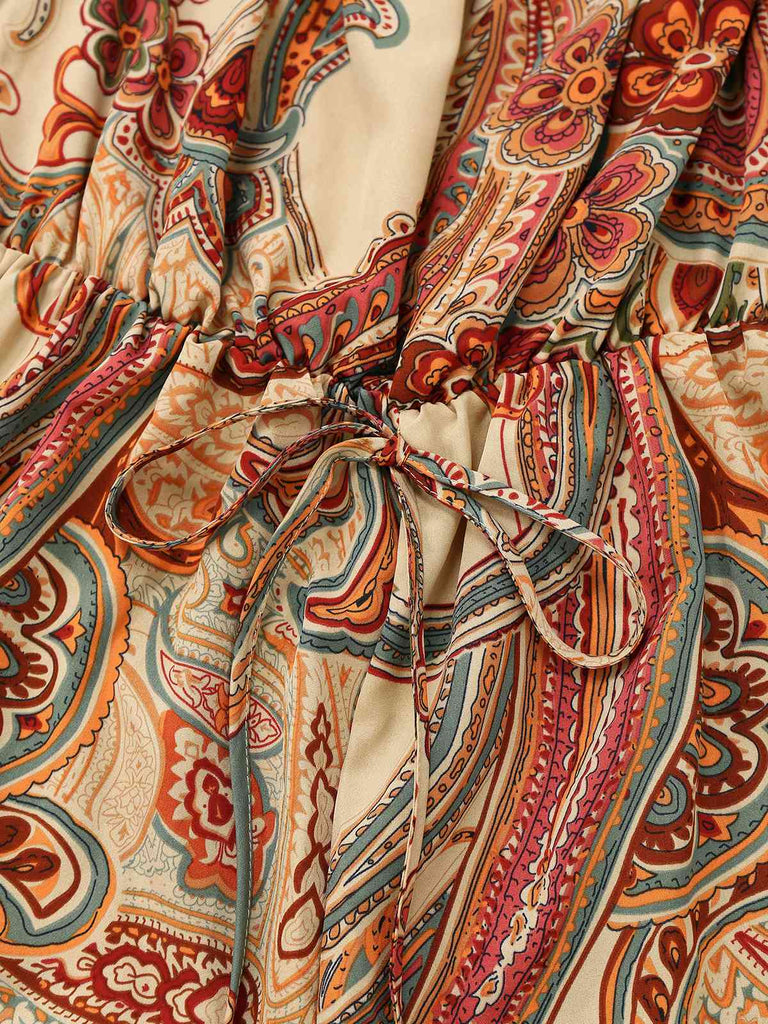 Combishort bohème multicolore à épaules dénudées années 1970