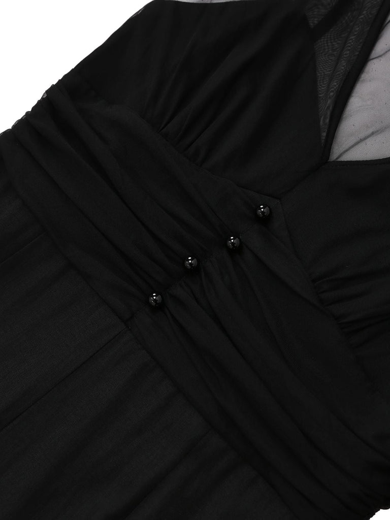 Combinaison noire patchwork plissée en maille années 1930