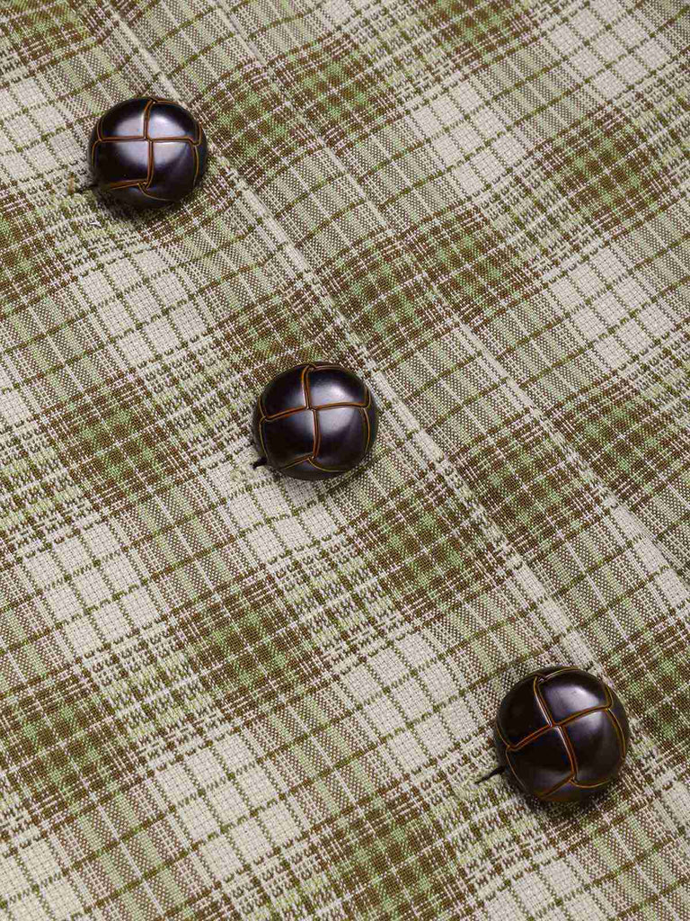 Robe à carreaux boutonnée à revers vert pois des années 1960