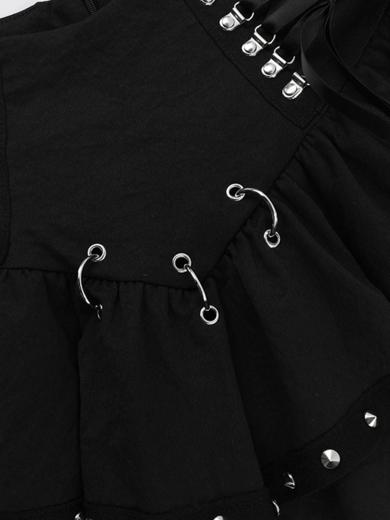 Jupe noire à lacets et boutons en métal punk des années 1980