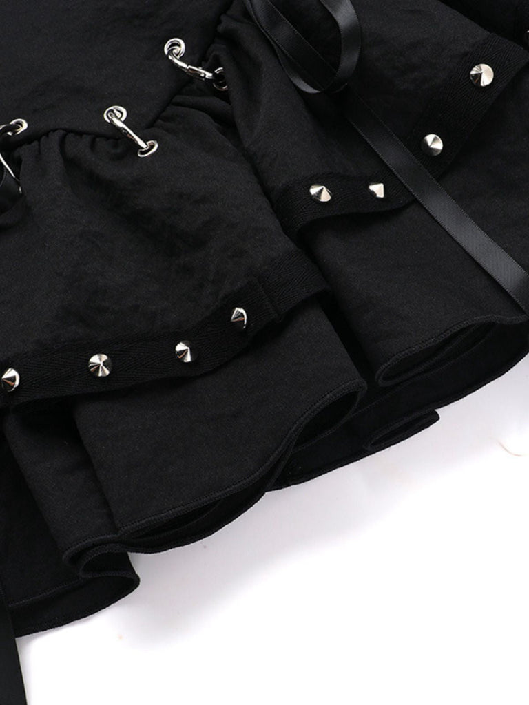 Jupe noire à lacets et boutons en métal punk des années 1980